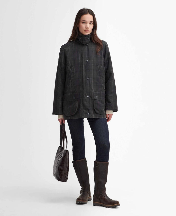 Barbour Tartan Ashby Waxed Jacket: Dark Classic