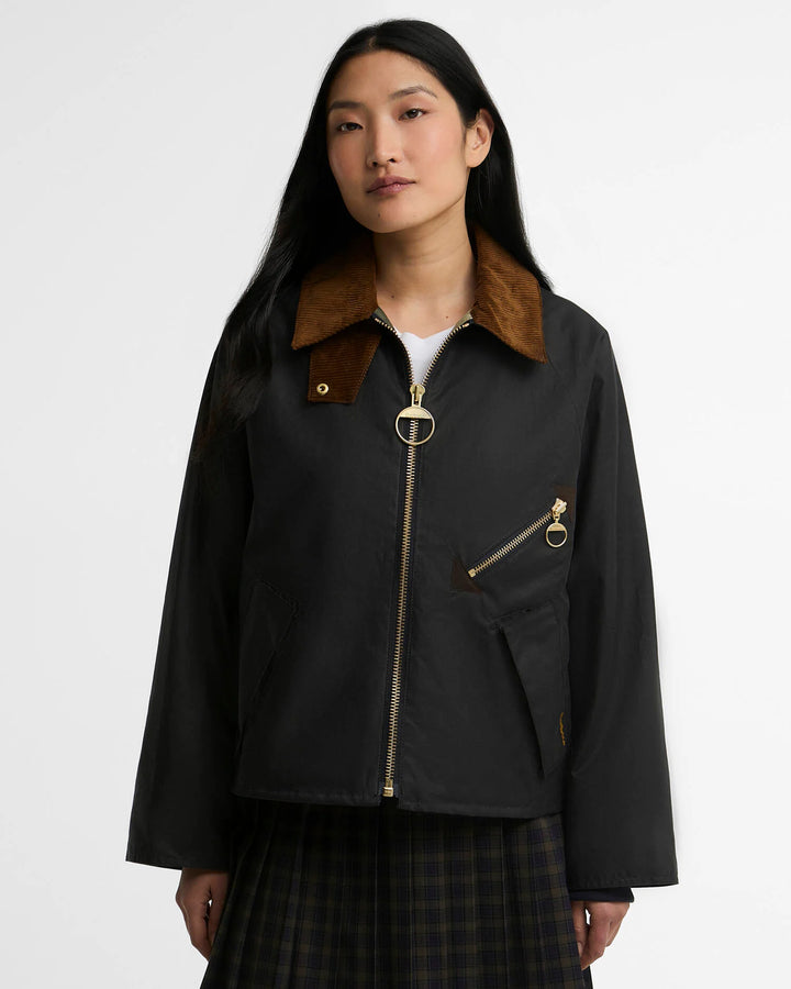 Barbour Arlene Waxed Jacket: Navy/Ancient