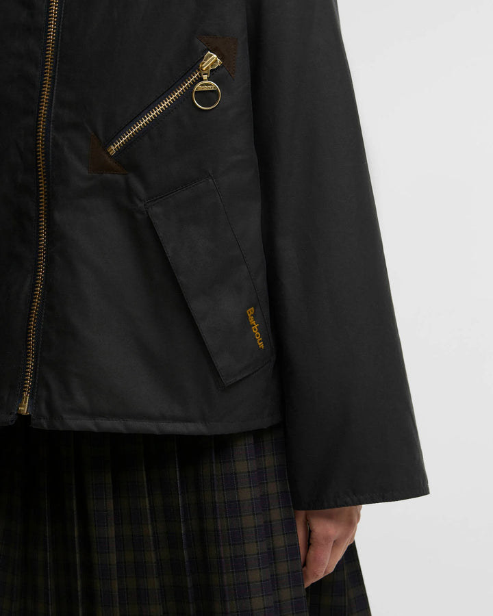 Barbour Arlene Waxed Jacket: Navy/Ancient