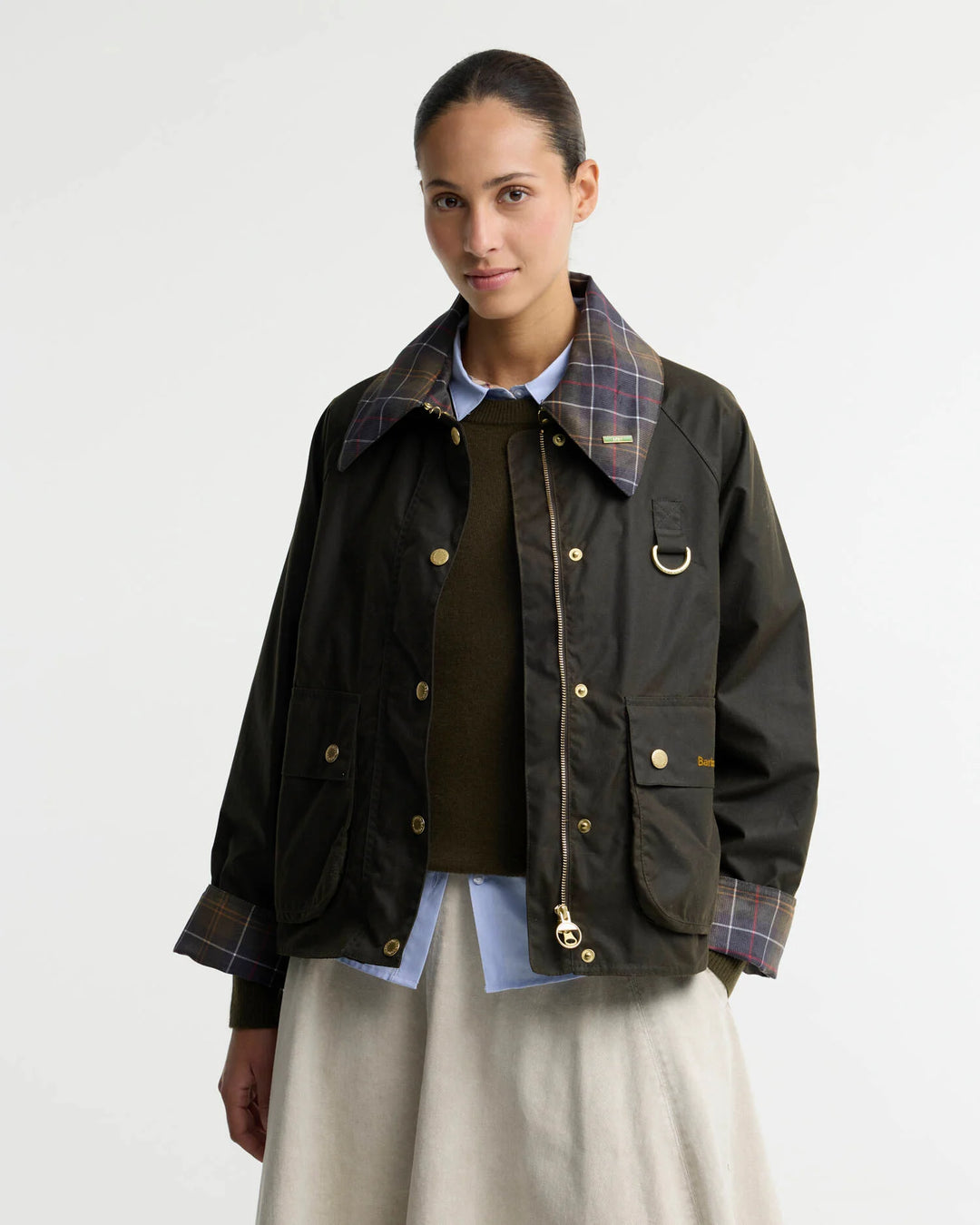 Barbour Icons Tartan Collar Spey Waxed Jacket: Olive/Classic