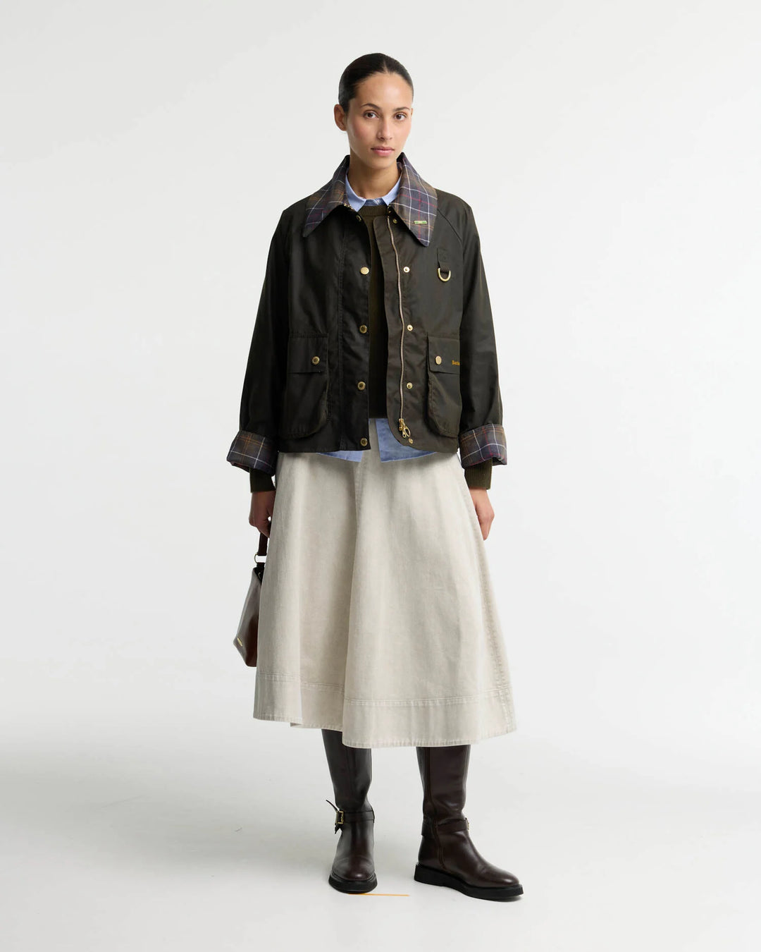 Barbour Icons Tartan Collar Spey Waxed Jacket: Olive/Classic