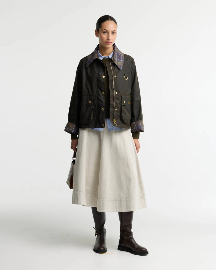 Barbour Icons Tartan Collar Spey Waxed Jacket: Olive/Classic