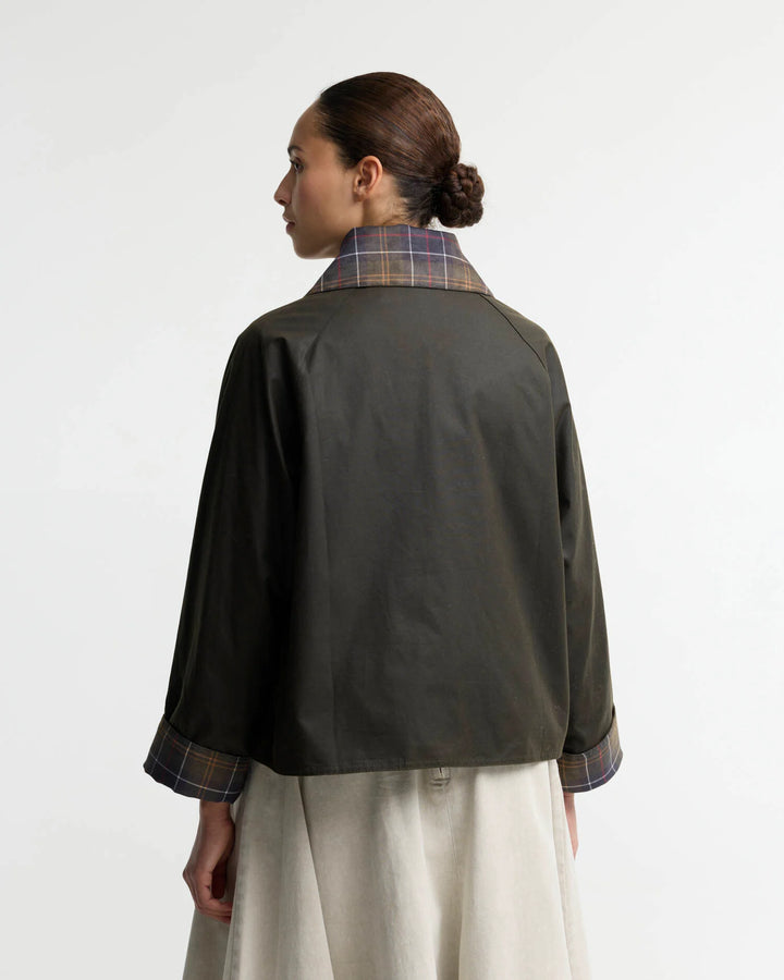 Barbour Icons Tartan Collar Spey Waxed Jacket: Olive/Classic