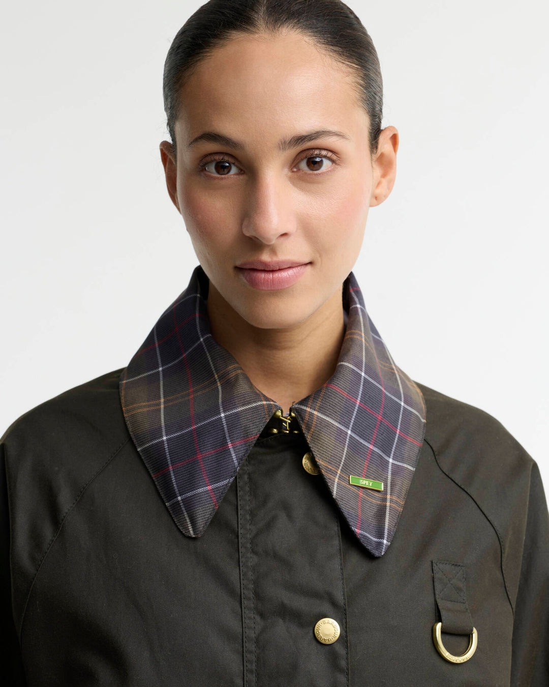 Barbour Icons Tartan Collar Spey Waxed Jacket: Olive/Classic