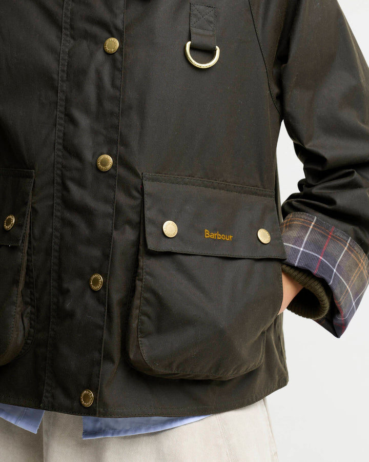 Barbour Icons Tartan Collar Spey Waxed Jacket: Olive/Classic