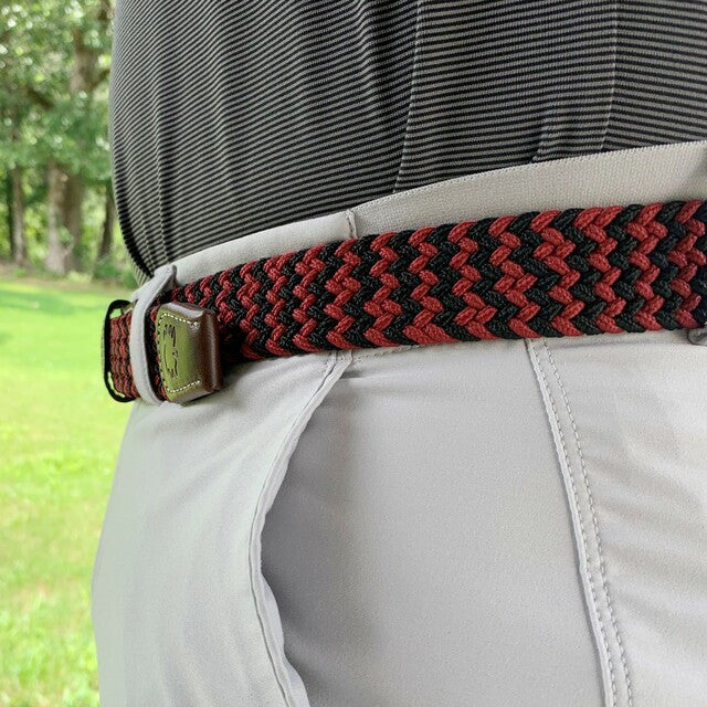 Roostas The Columbia Two Toned Woven Elastic Stretch Belt - Garnet/Black