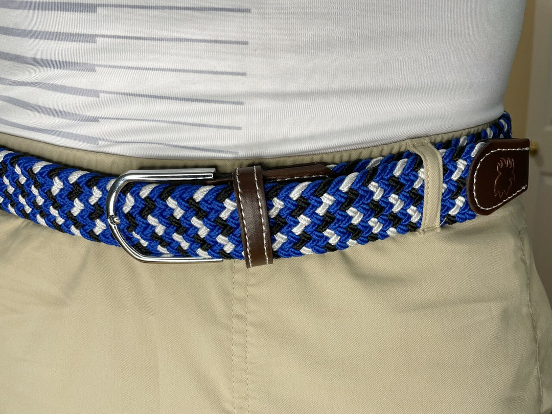 Roostas The Jupiter Two Toned Woven Elastic Stretch Belt - Blue/Black/White