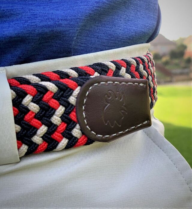 Roostas The Oxford Two Toned Woven Elastic Stretch Belt - Navy/Red/White