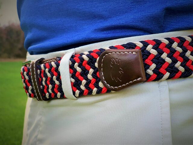 Roostas The Oxford Two Toned Woven Elastic Stretch Belt - Navy/Red/White