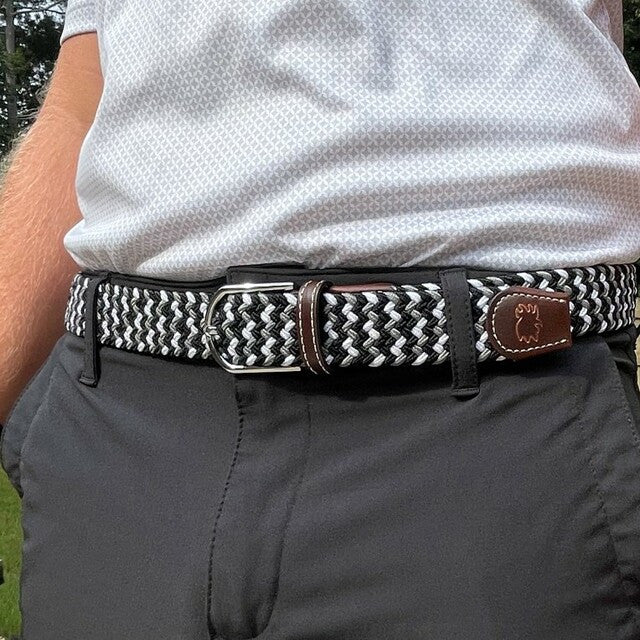 Roostas The Baja Two Toned Woven Elastic Stretch Belt - Black/White/Grey