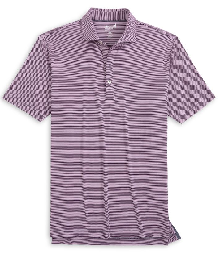 Johnnie-O Lyndonn Striped Jersey Performance Polo:  Navy/Porto Pink