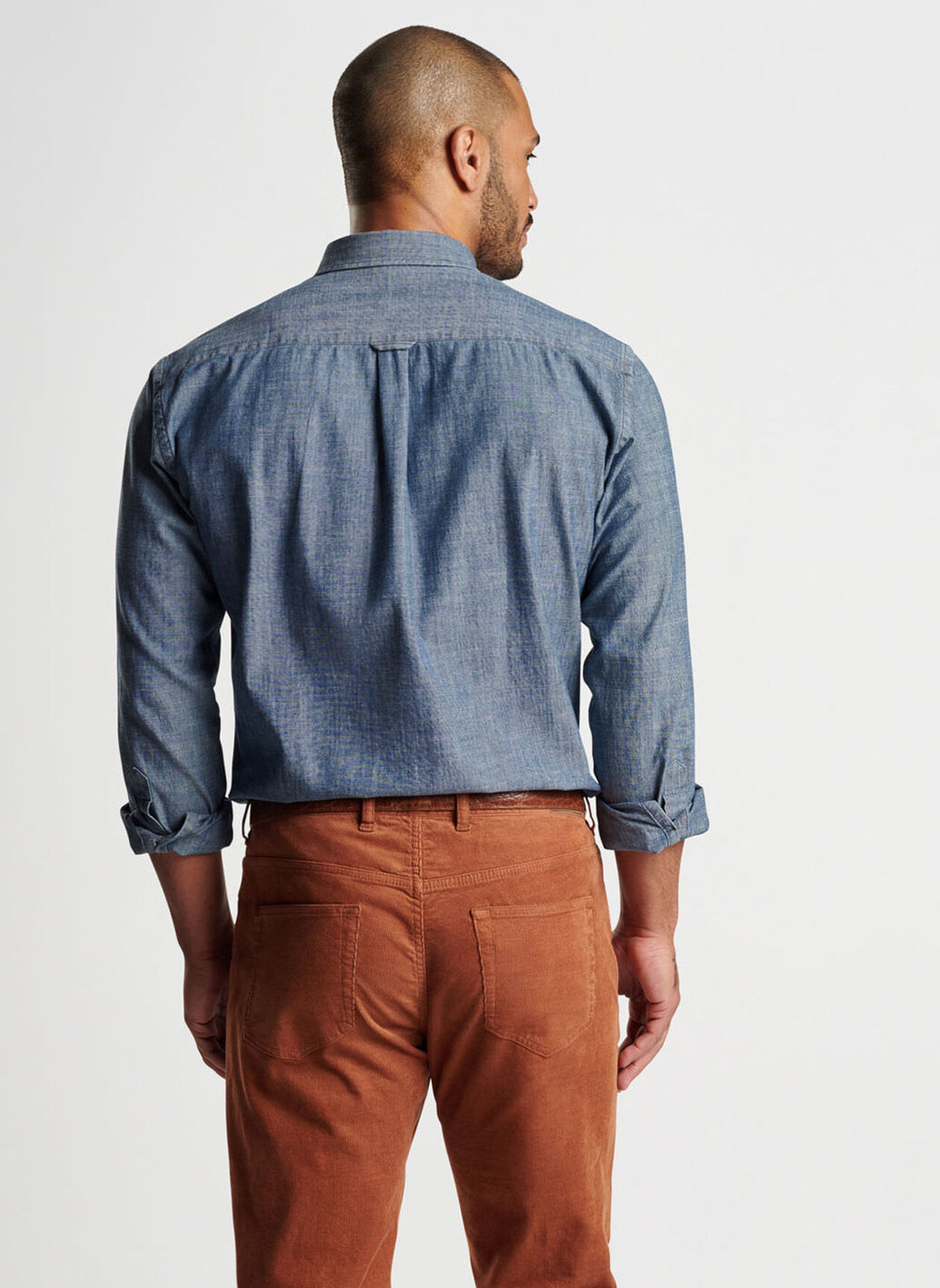 Peter Millar Tamworth Chambray Cotton-Stretch Sport Shirt: Indigo