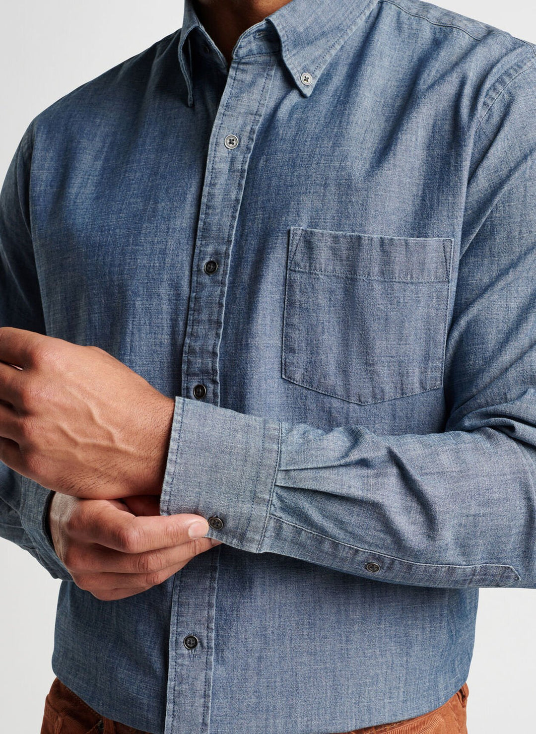 Peter Millar Tamworth Chambray Cotton-Stretch Sport Shirt: Indigo