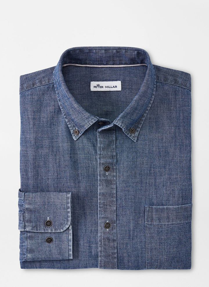 Peter Millar Tamworth Chambray Cotton-Stretch Sport Shirt: Indigo