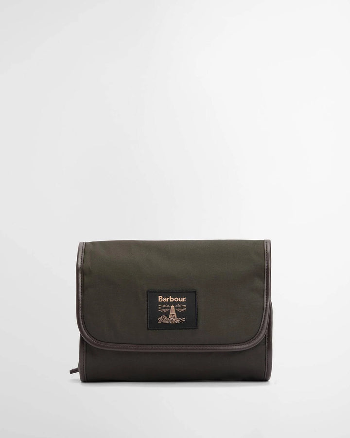 Barbour Waxed Hanging Washbag: Olive/Beacon