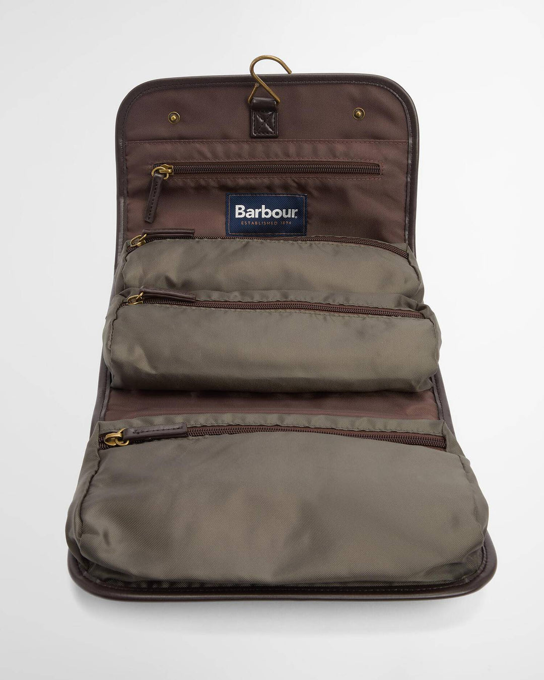 Barbour Waxed Hanging Washbag: Olive/Beacon
