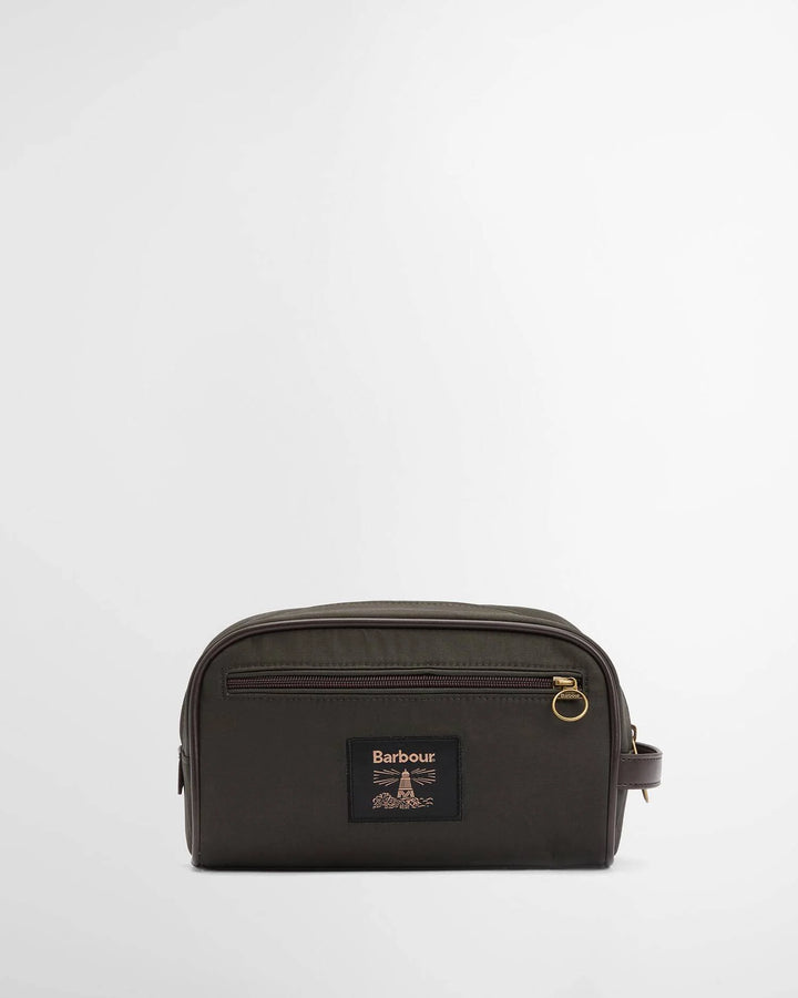 Barbour Waxed Washbag: Olive/Beacon
