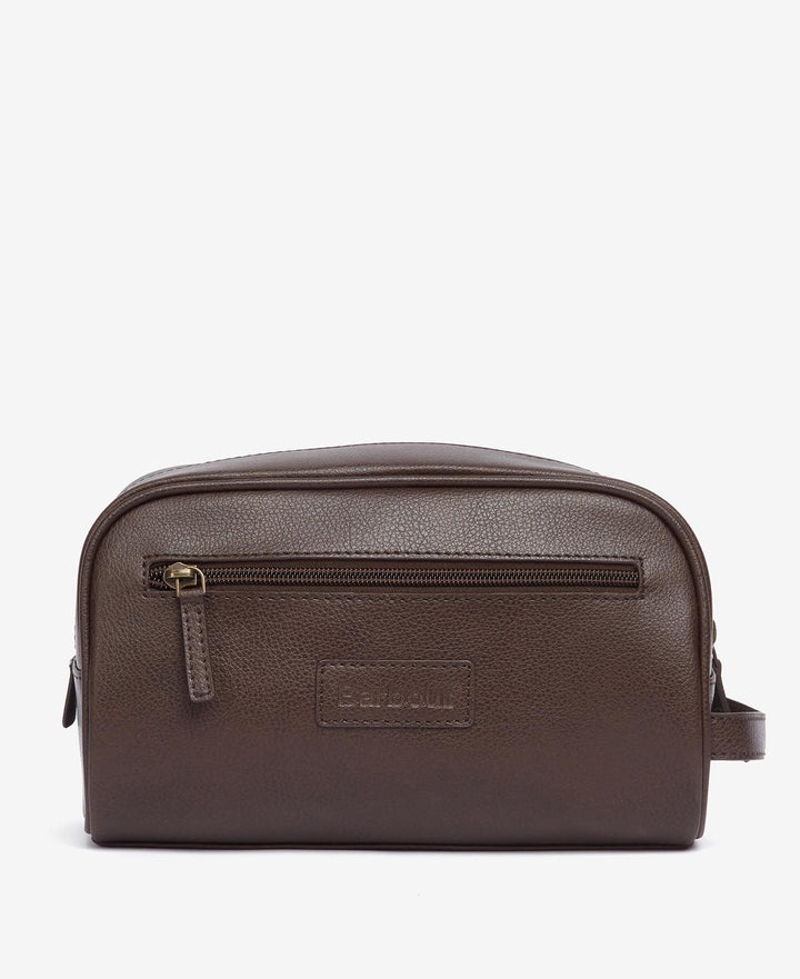 Barbour Leather Washbag: Dark Brown