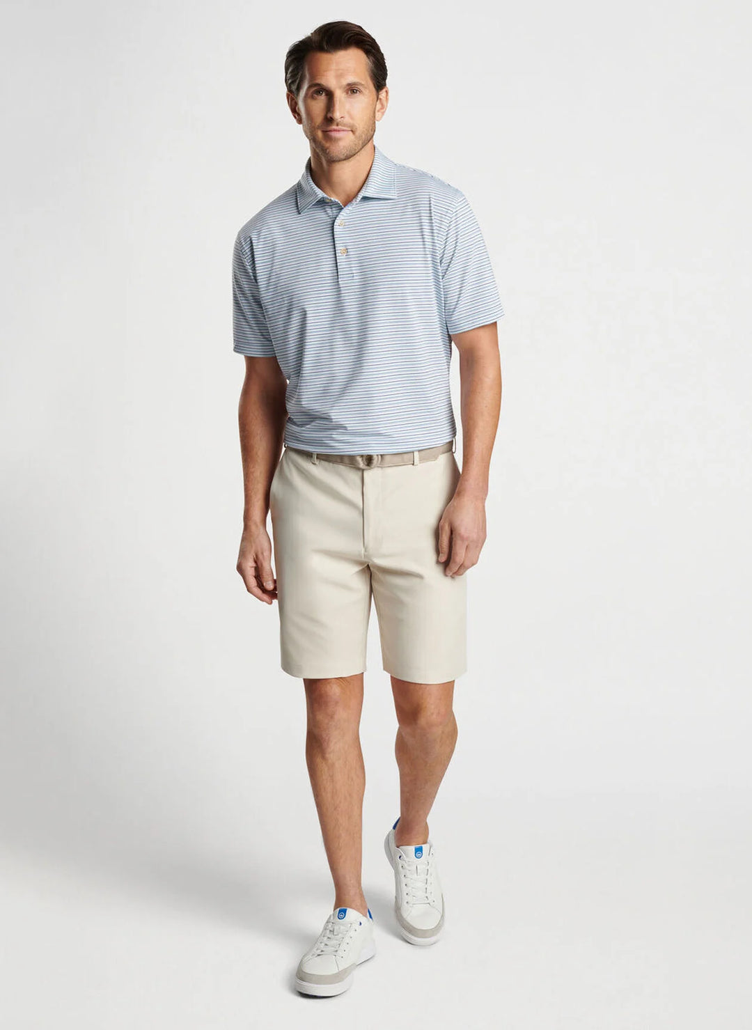 Peter Millar Fairmont Performance Jersey Polo: White/Cottage Blue