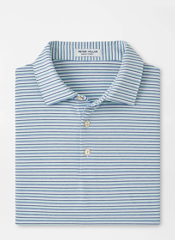 Peter Millar Fairmont Performance Jersey Polo: White/Cottage Blue