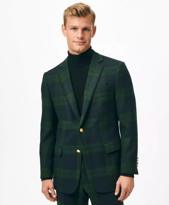 Brooks Brothers Classic Fit Blazer in Black Watch Tartan Wool Tweed