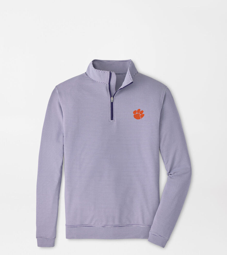 Peter Millar Clemson Perth Sugar Stripe Performance Quarter-Zip: Purple