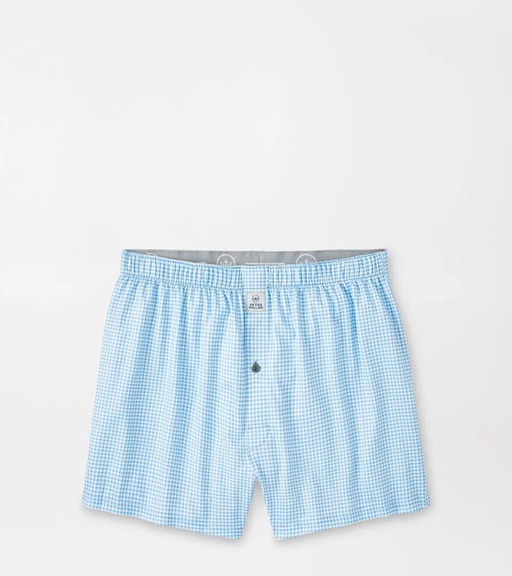 Peter Millar Nebraska Printed Gingham Check Stretch Jersey Boxer: Cottage Blue