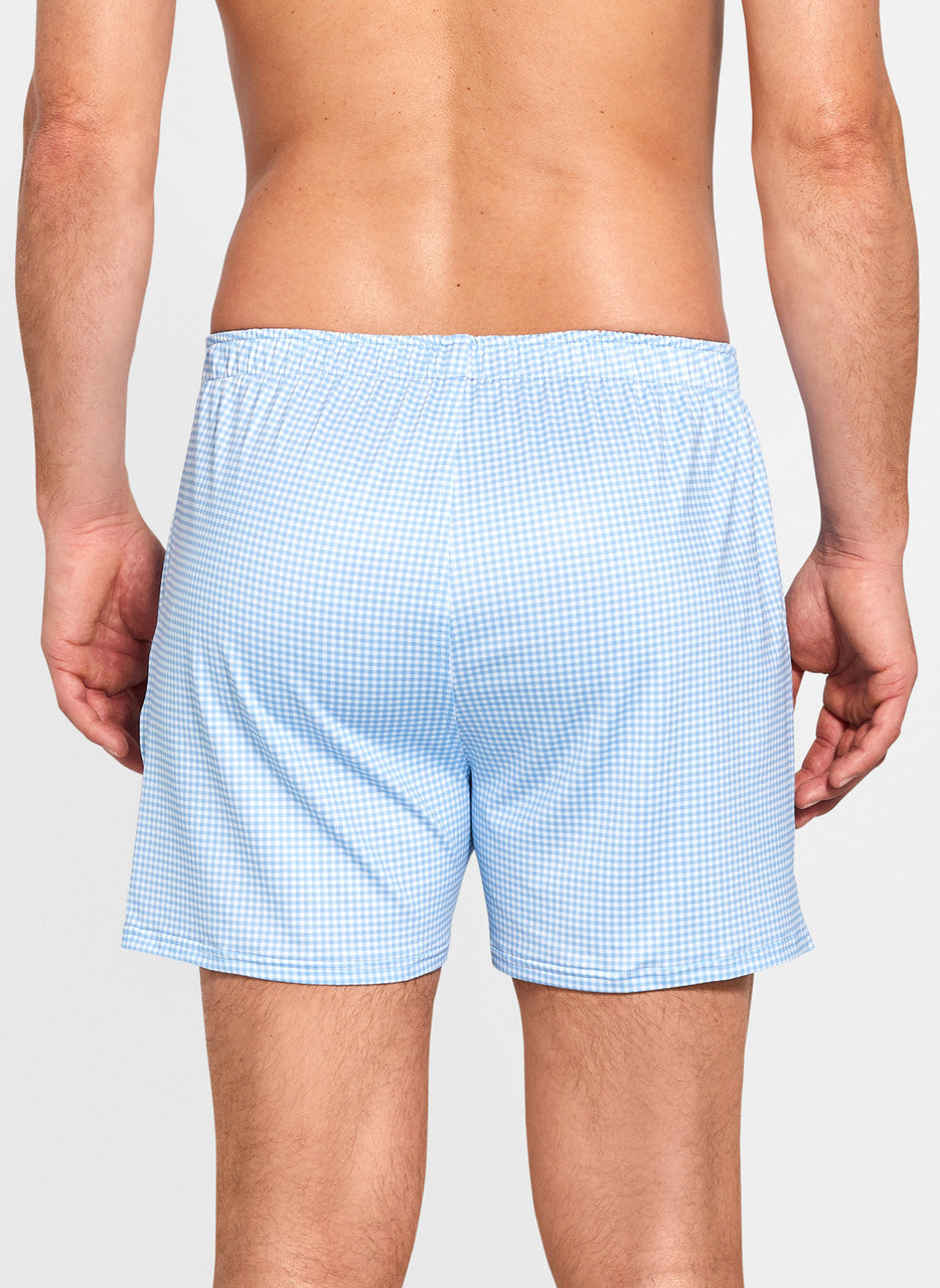 Peter Millar Nebraska Printed Gingham Check Stretch Jersey Boxer: Cottage Blue