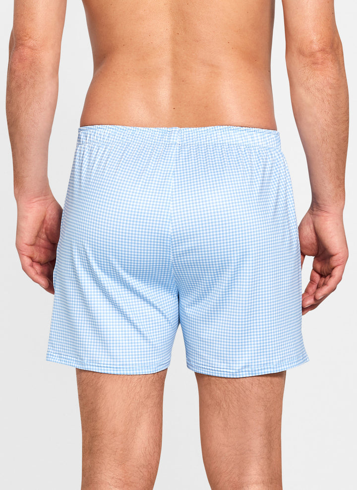 Peter Millar Nebraska Printed Gingham Check Stretch Jersey Boxer: Cottage Blue