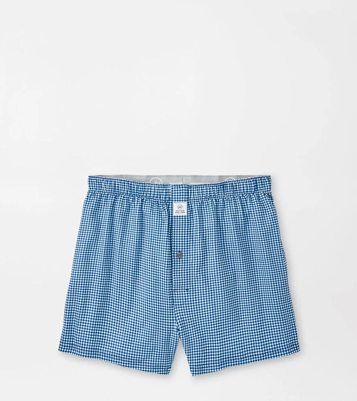 Peter Millar Nebraska Printed Gingham Check Stretch Jersey Boxer: Navy