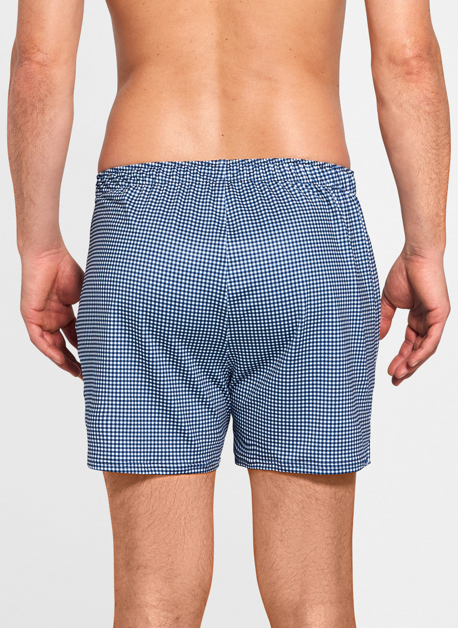 Peter Millar Nebraska Printed Gingham Check Stretch Jersey Boxer - Navy