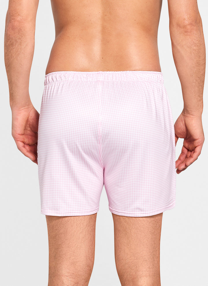 Peter Millar Nebraska Printed Gingham Check Stretch Jersey Boxer - Palmer Pink