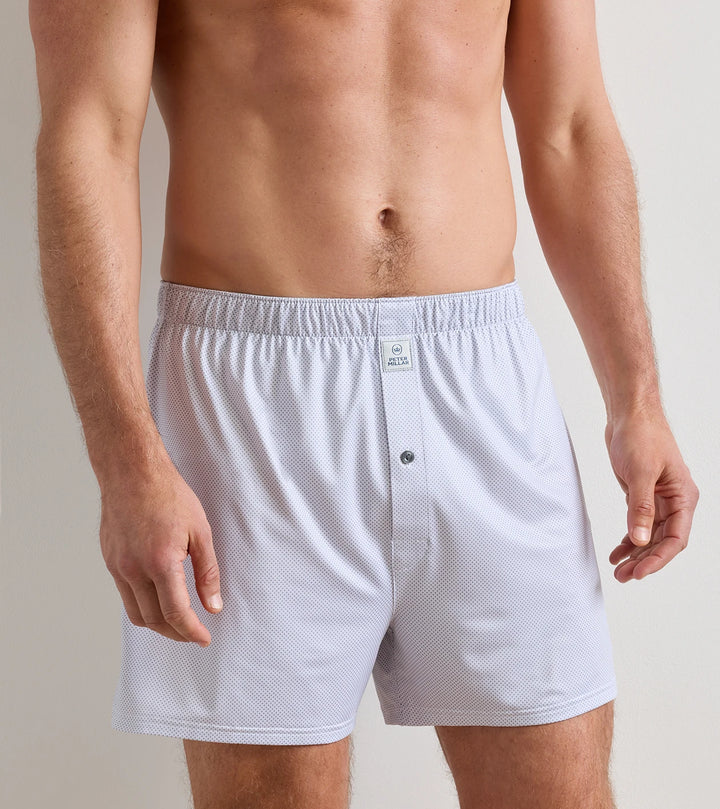 Peter Millar Phoenix Performance Boxer Short: White/Gale Grey
