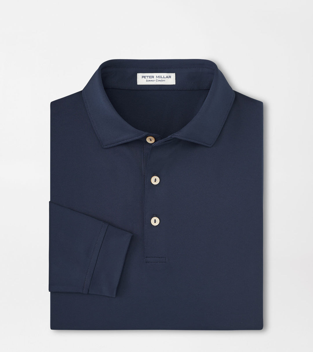 Peter Millar Solid Stretch Jersey Long Sleeve Polo: Navy