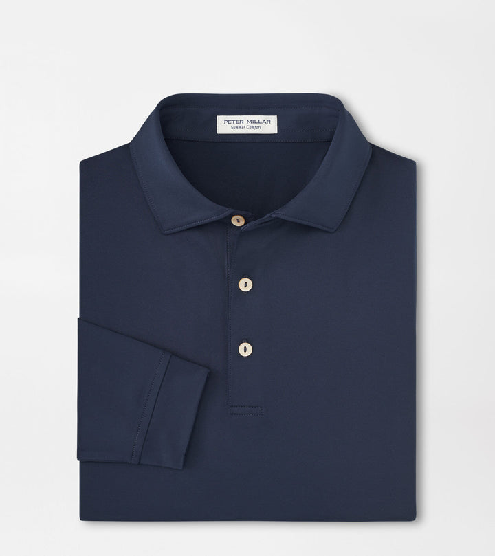 Peter Millar Solid Stretch Jersey Long Sleeve Polo: Navy
