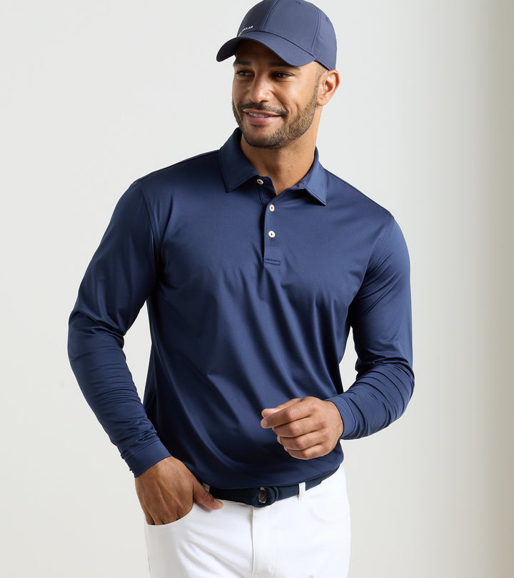 Peter Millar Solid Stretch Jersey Long Sleeve Polo: Navy