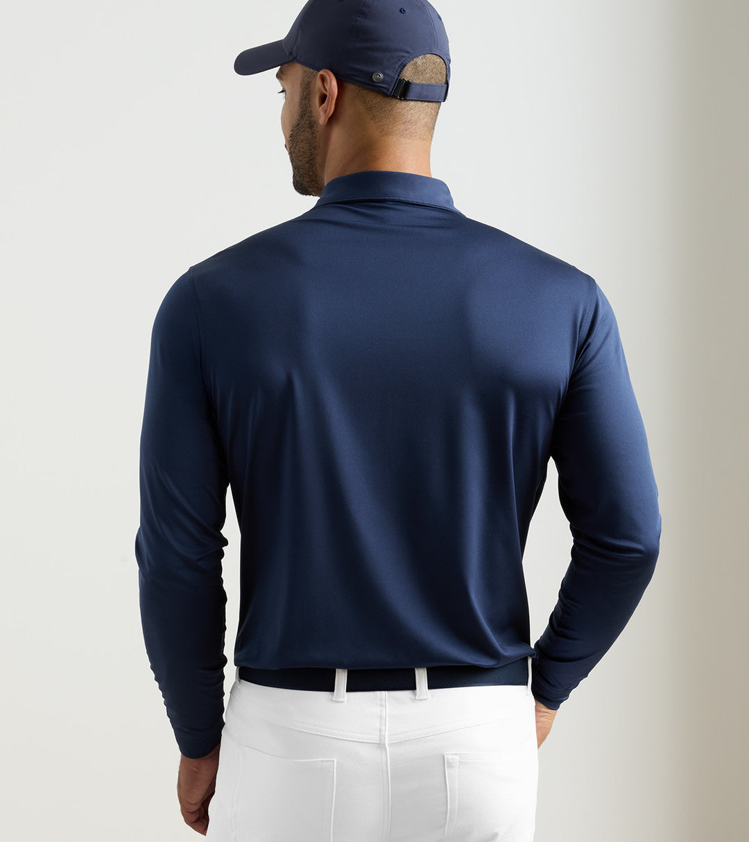 Peter Millar Solid Stretch Jersey Long Sleeve Polo: Navy