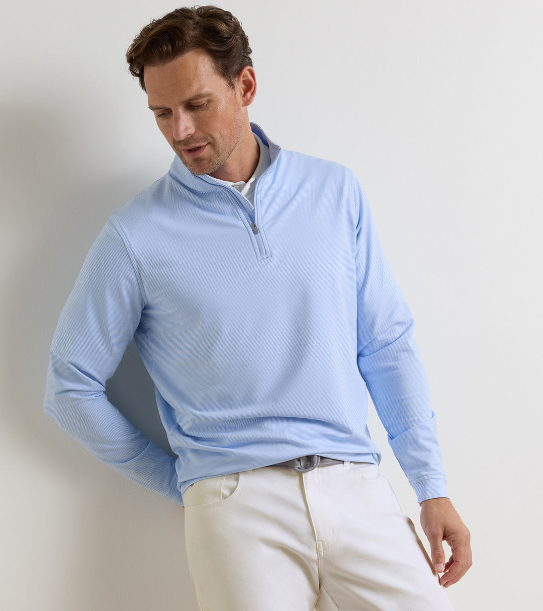 Peter Millar Perth Sugar Stripe Performance Quarter-Zip: Cottage Blue