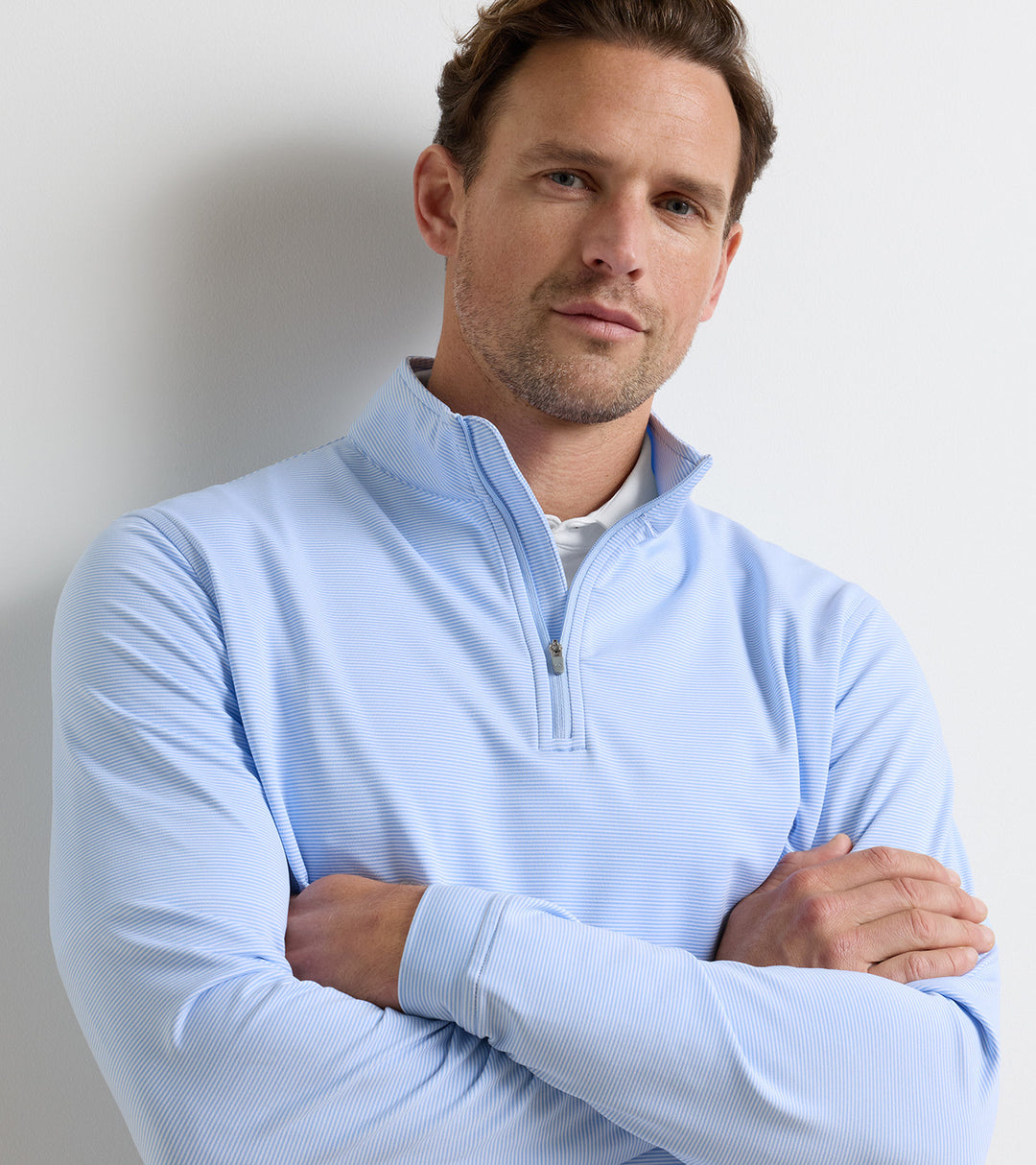 Peter Millar Perth Sugar Stripe Performance Quarter-Zip: Cottage Blue