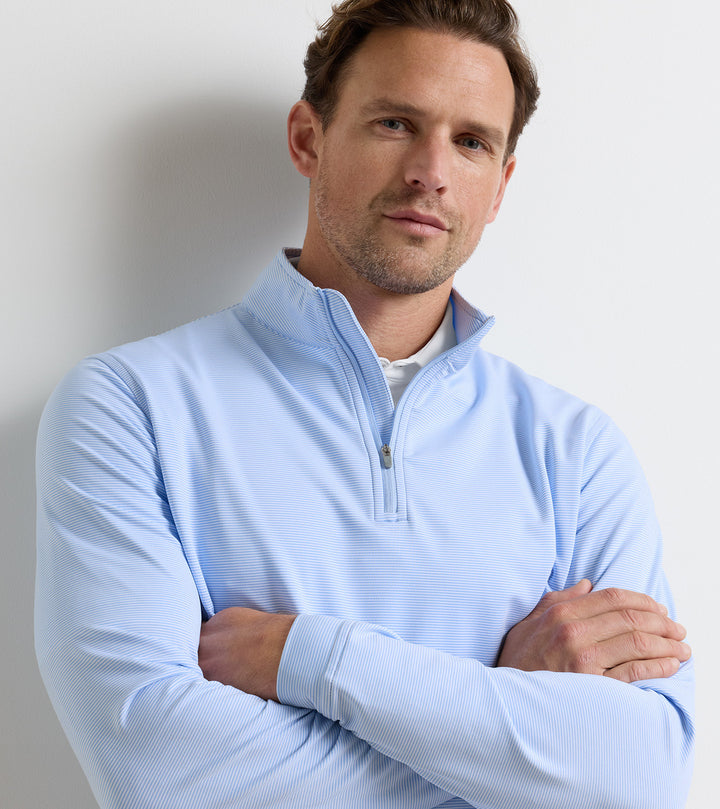 Peter Millar Perth Sugar Stripe Performance Quarter-Zip: Cottage Blue