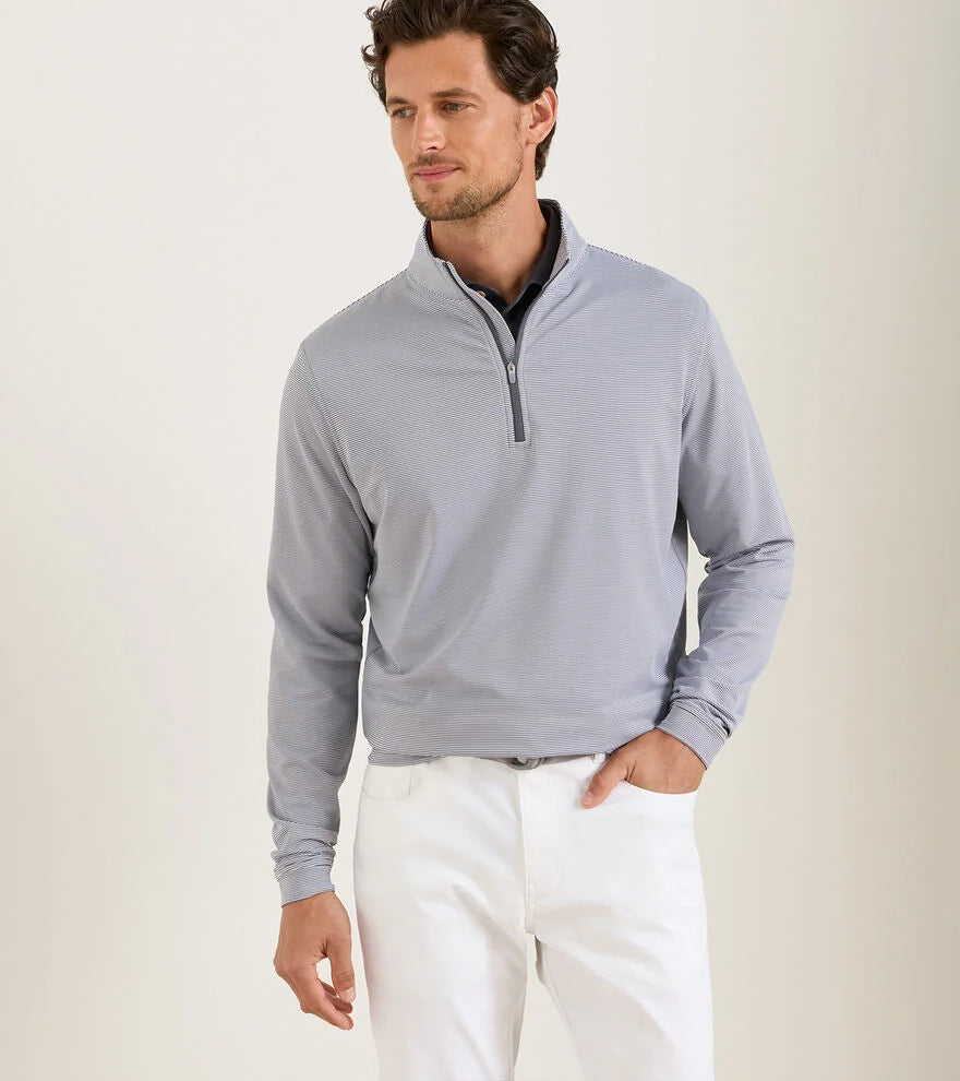 Peter Millar Perth Sugar Stripe Performance Quarter-Zip - Iron/White