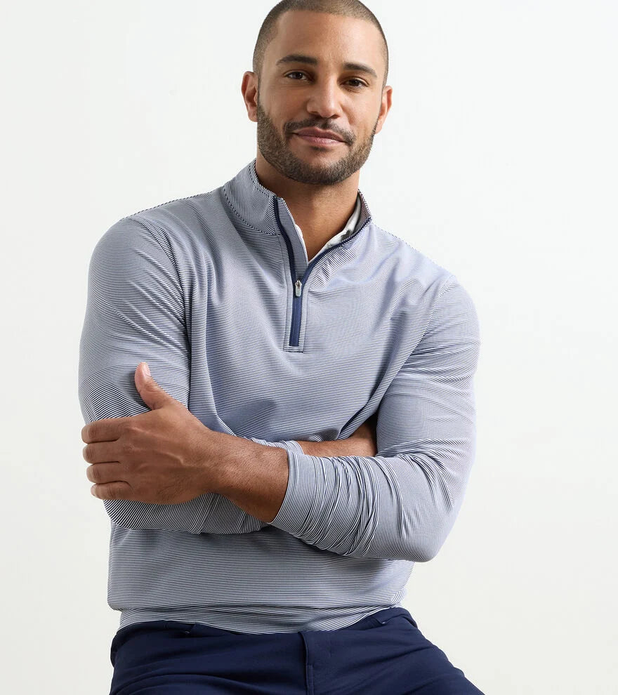 Peter Millar Perth Sugar Stripe Performance Quarter-Zip: Navy/White
