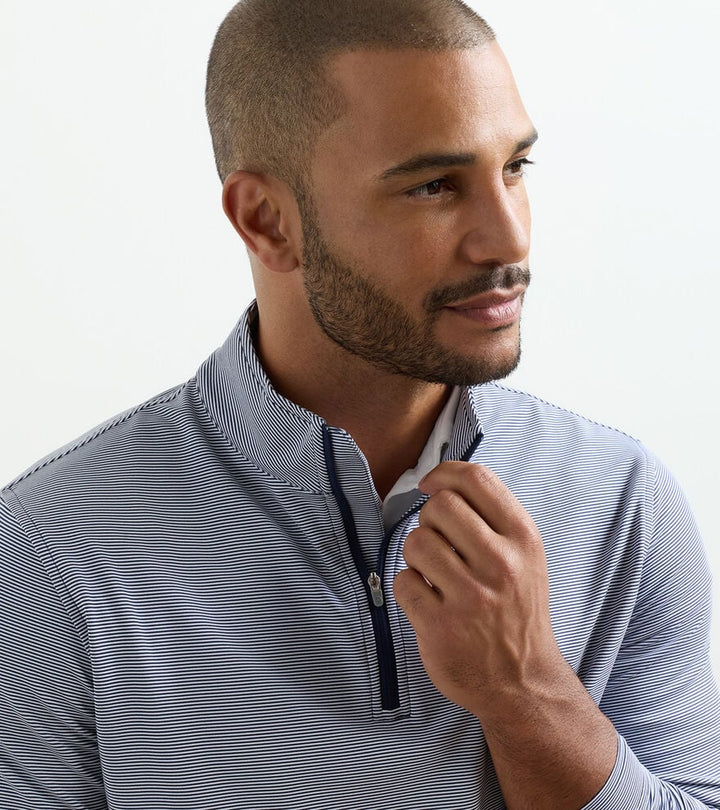 Peter Millar Perth Sugar Stripe Performance Quarter-Zip: Navy/White