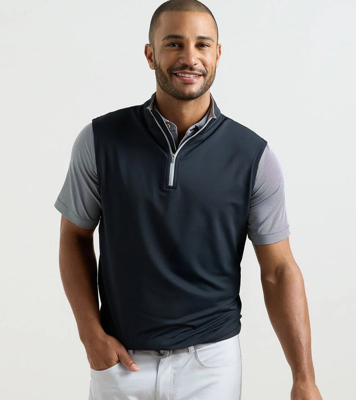 Peter Millar Galway Stretch Loop Terry Quarter-Zip Vest: Black