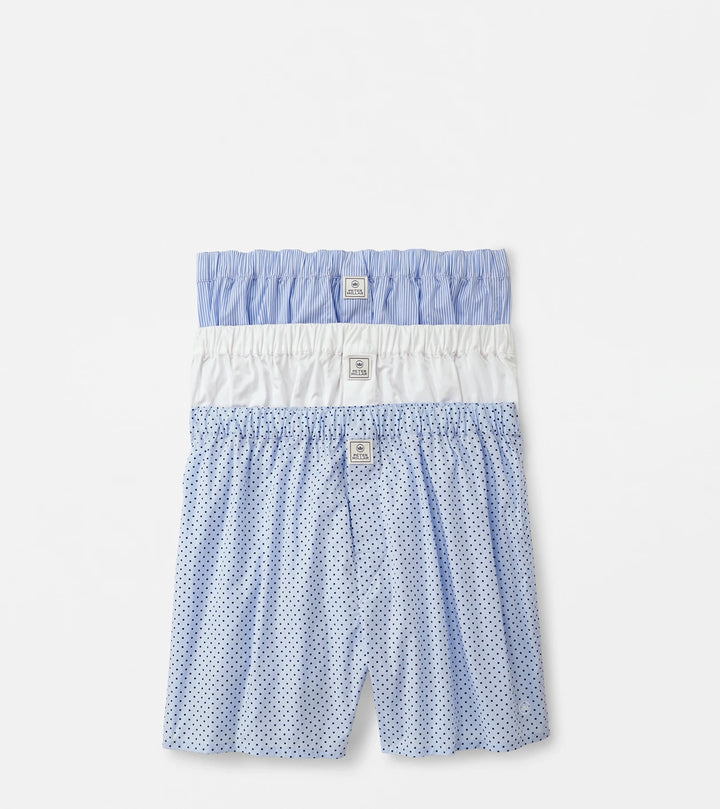 Peter Millar Dempsey Three-Pack Cotton Boxer: Cottage Blue