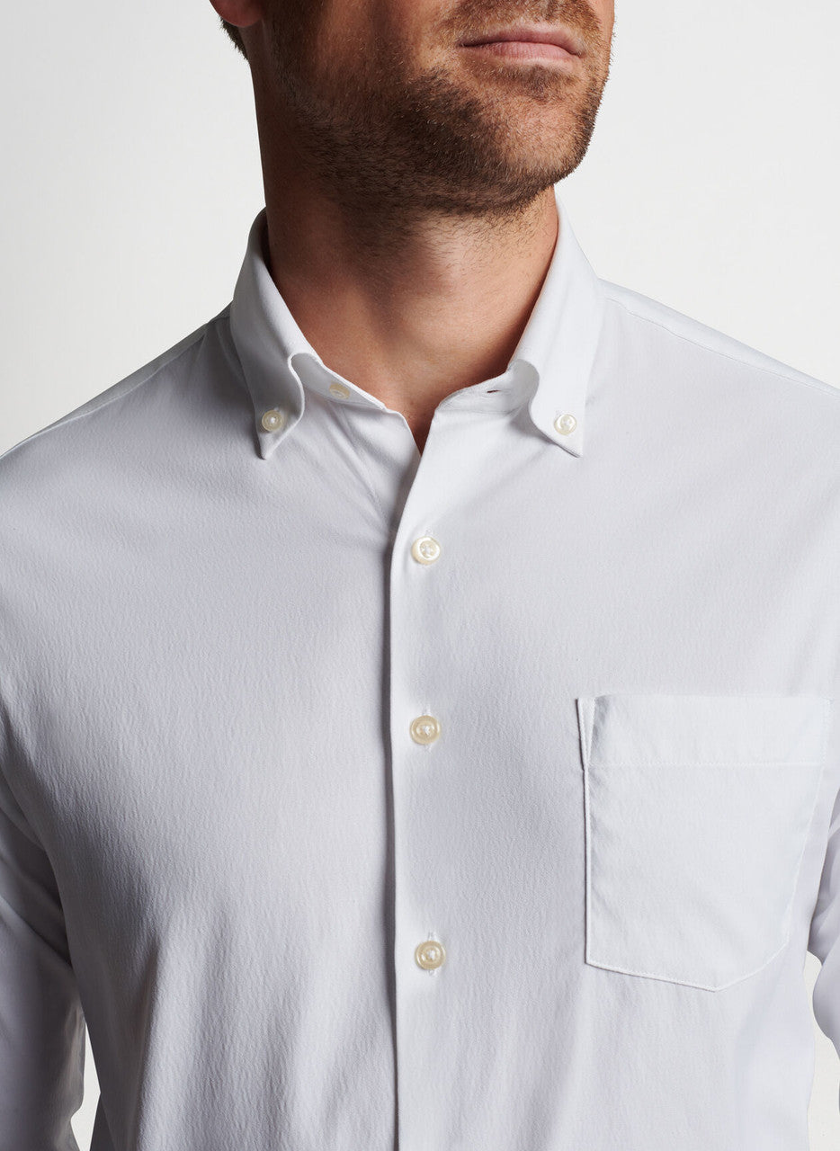 Peter Millar Collins Performance Oxford Sport Shirt: White