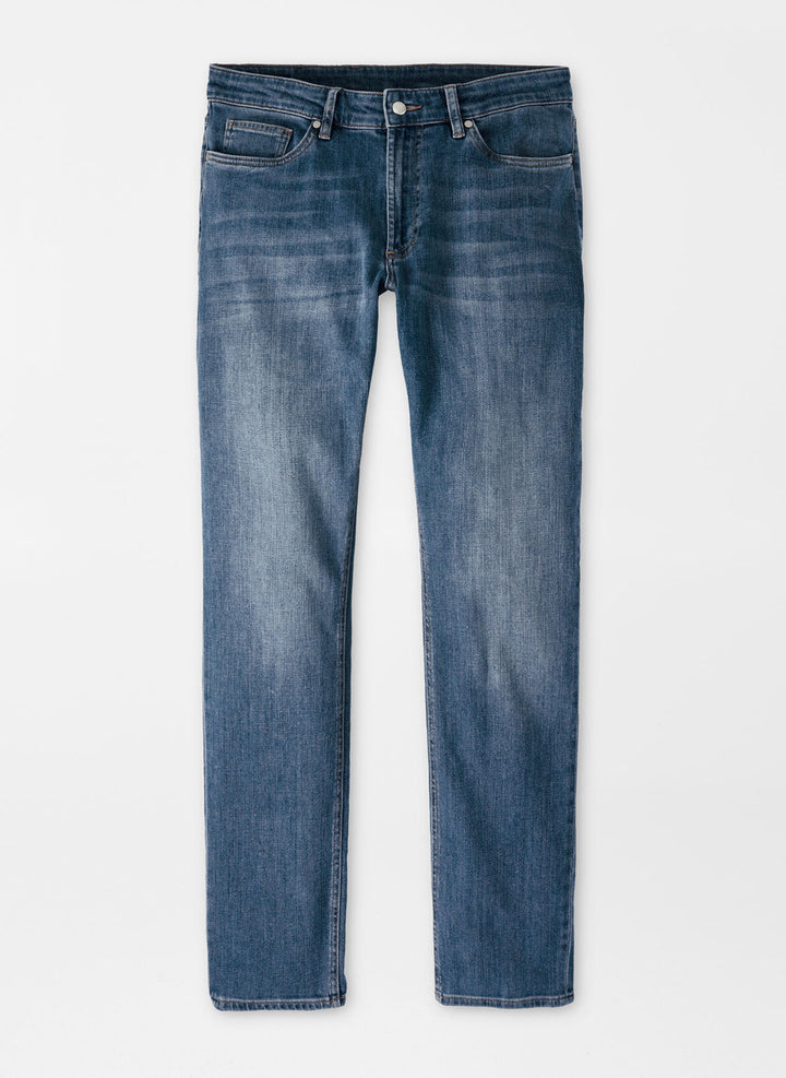 Peter Millar Vintage Washed Five-Pocket Denim: Medium Wash Indigo