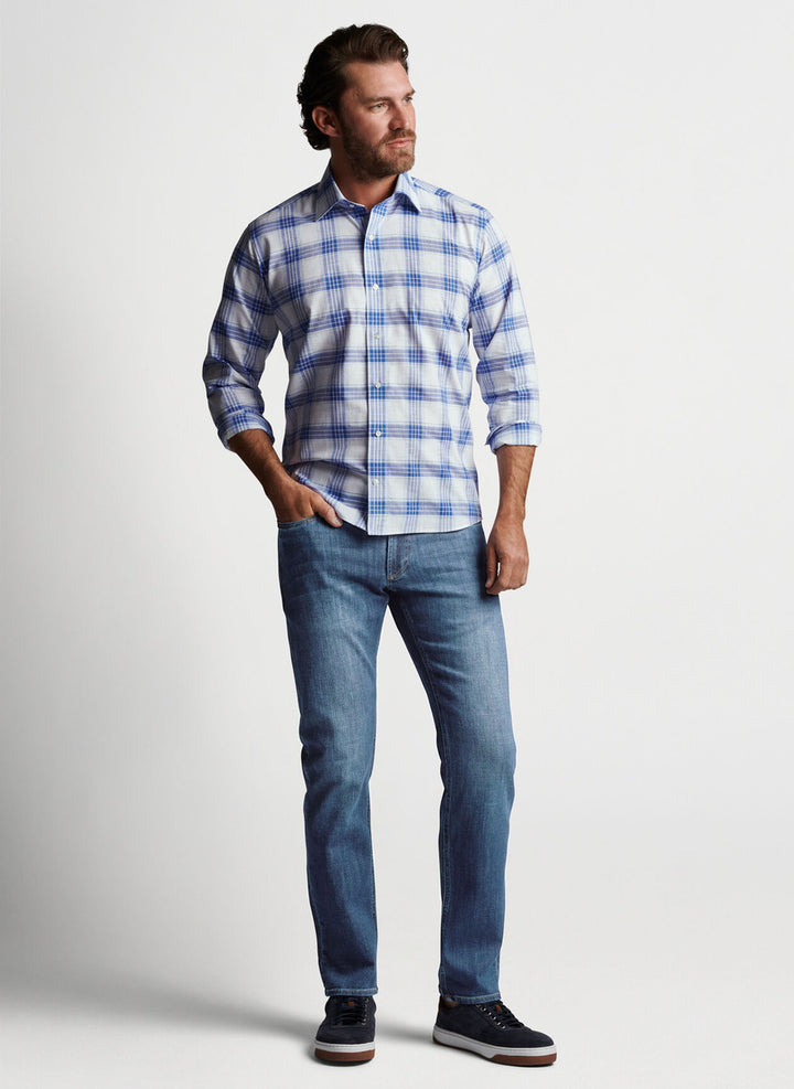 Peter Millar Vintage Washed Five-Pocket Denim: Medium Wash Indigo