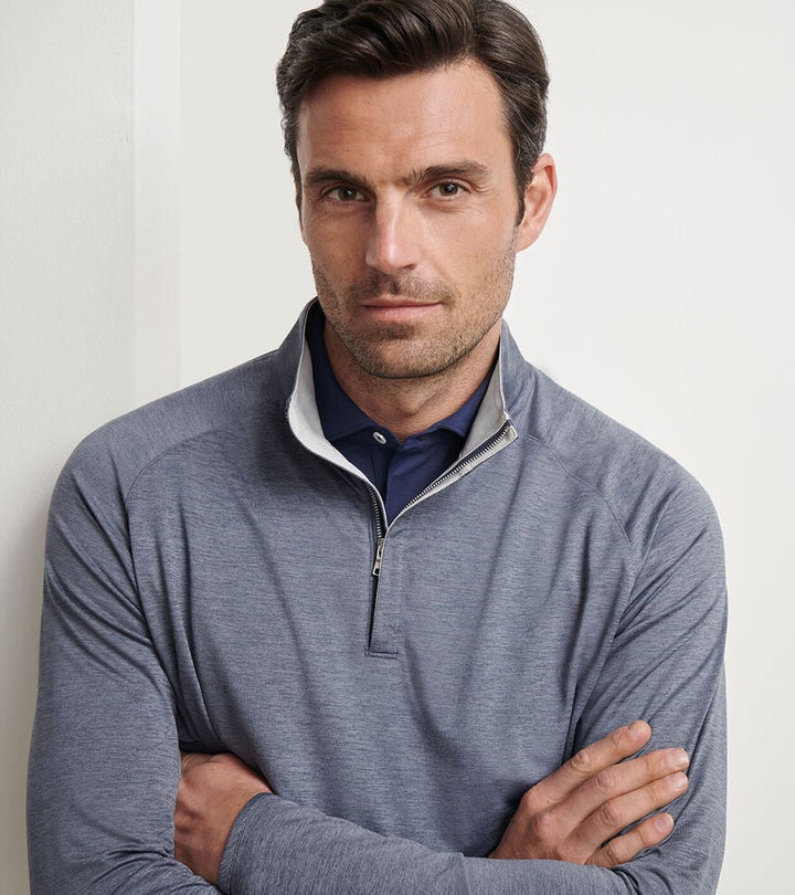 Peter Millar Stealth Performance Quarter-Zip "Lake Murray Dam Towers": Steel