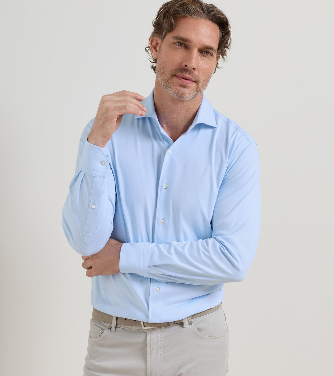 Peter Millar Excursionist Flex Solid Sport Shirt: Blue Frost